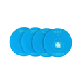 4 blue round BOCE coasters against a white background.